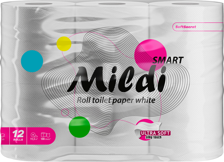 Туалетний папір Mildi Smart, целюлозний 2 шаровий (12 шт) 12,6 м